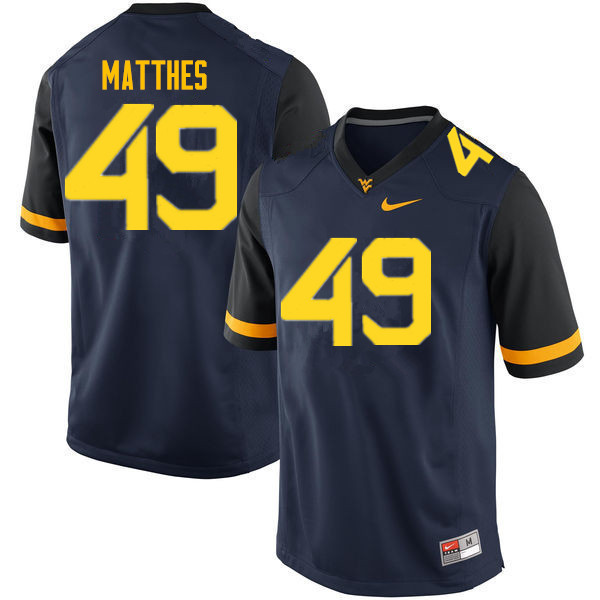 NCAA Men's Evan Matthes West Virginia Mountaineers Navy #49 Nike Stitched Football College Authentic Jersey CO23W04DK